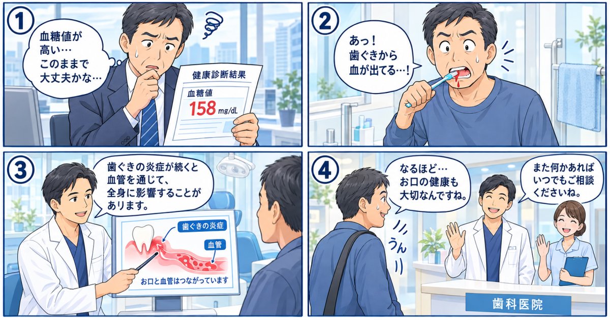 血糖値が気になる50代へ｜歯周病放置が全身に及ぼす影響と受診基準